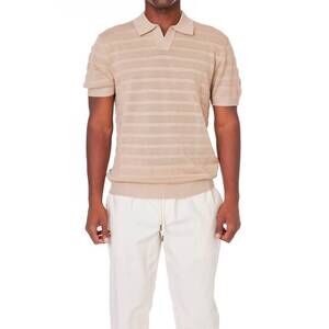 NEW HAWKS BAY men's textured short sleeve polo shirt in beige